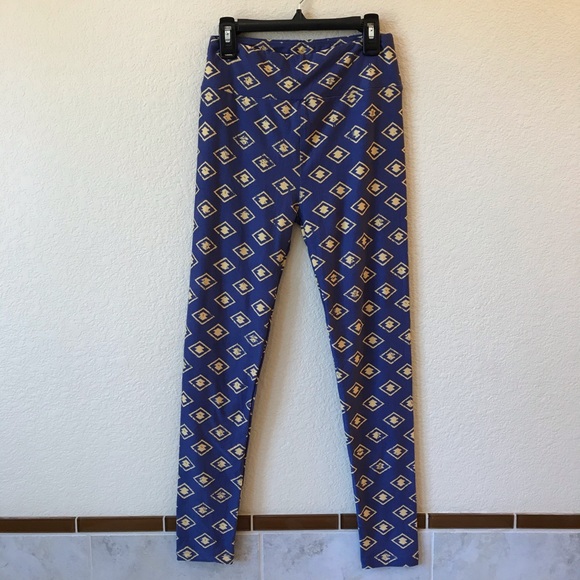 Lularoe Leggings Tights One Size Geometric Blue Yellow - Picture 3 of 10